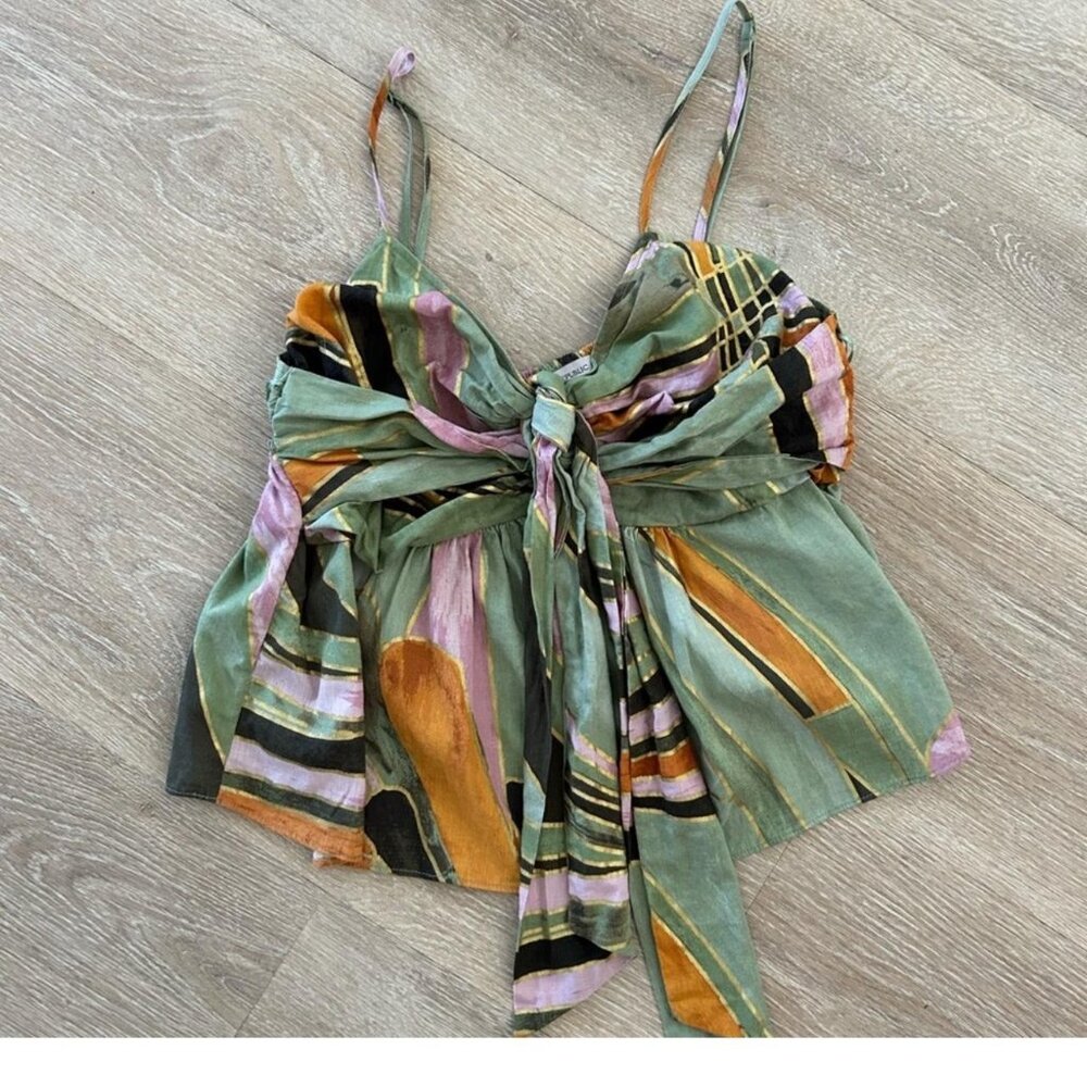 NWT Banana Republic MAIA RUCHED BABYDOLL TANK in Green Abstract Print size small